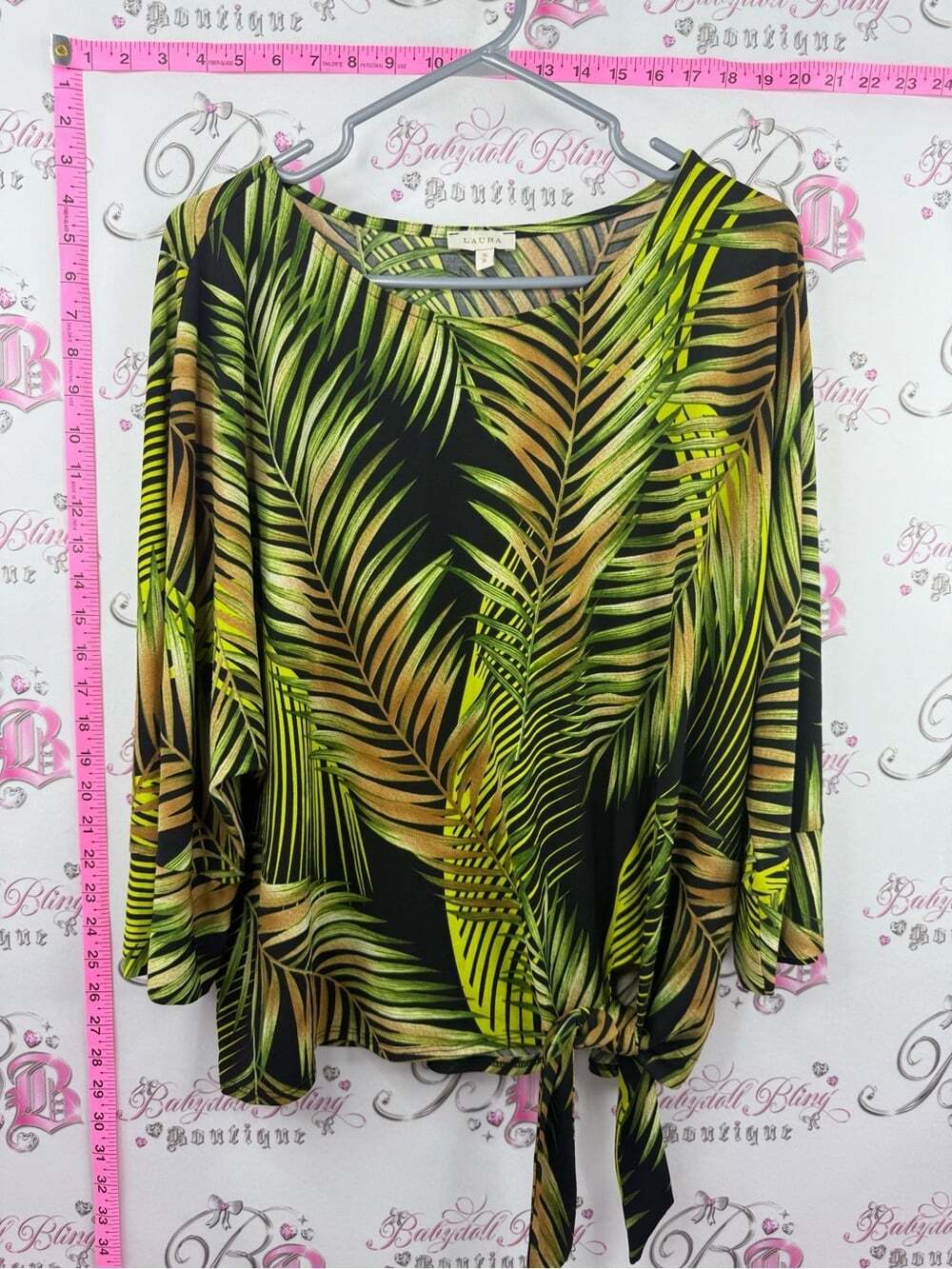 Laura tiki top Tropical Leaf Tie-Front Women's Blouse - Green Black